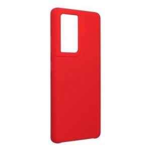 Samsung Galaxy S21 UltraHusădin silicon, mată, interior din piele de căprioară, decupaj, roșu, SM-G998, Forcell Silicone