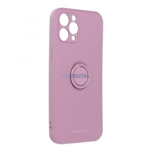 Carcasă pentru iPhone 12 Pro Max (6,7") cu inel, husă din silicon, interior din piele intoarsa, violet, Roar Amber