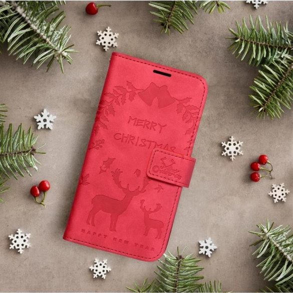 Husă pentru telefon Samsung Galaxy A03s, husă carte, husă cu deschidere laterală, închidere magnetică, inscripție roșie Merry Christmas, SM-A037, Forcell Mezzo