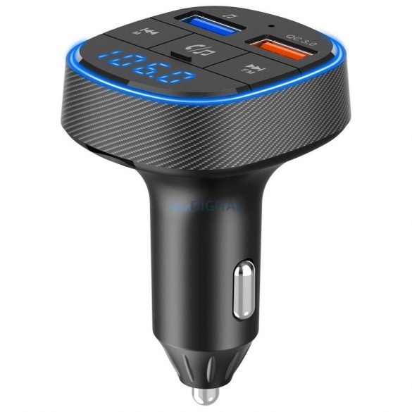 Transmițător FM Bluetooth, cititor de carduri 2xUSB / TF, QC3.0, afișaj LED, negru, BC57