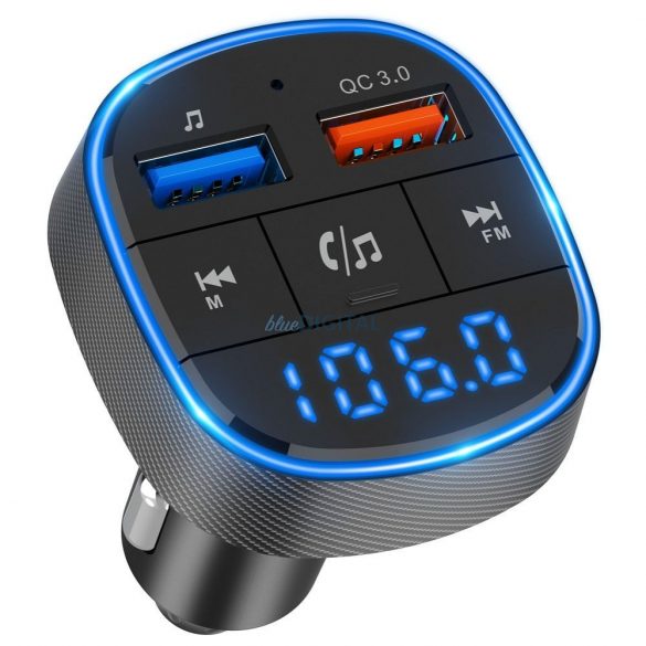 Transmițător FM Bluetooth, cititor de carduri 2xUSB / TF, QC3.0, afișaj LED, negru, BC57