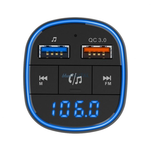 Transmițător FM Bluetooth, cititor de carduri 2xUSB / TF, QC3.0, afișaj LED, negru, BC57