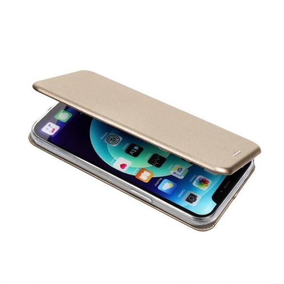 Huse telefon iPhone 14 (6.1"), husă carte, închidere magnetică, husă flip, ramă silicon, auriu, Forcell Elegance