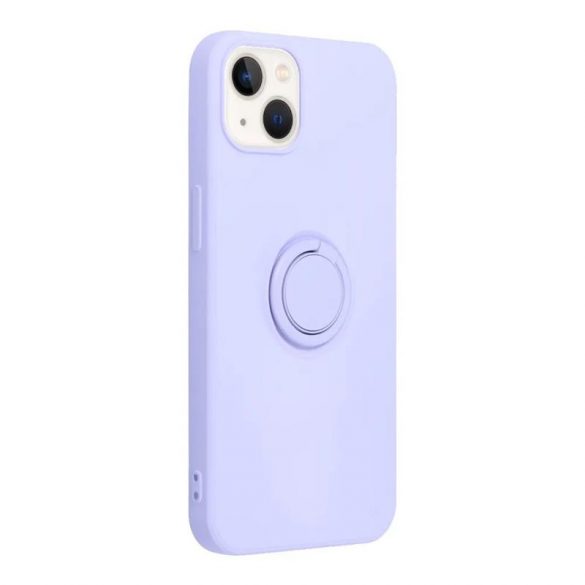 Carcasă din spate inel pentru iPhone 14 (6,1"), husă din silicon, interior din piele intoarsa, violet, inel din silicon Forcell