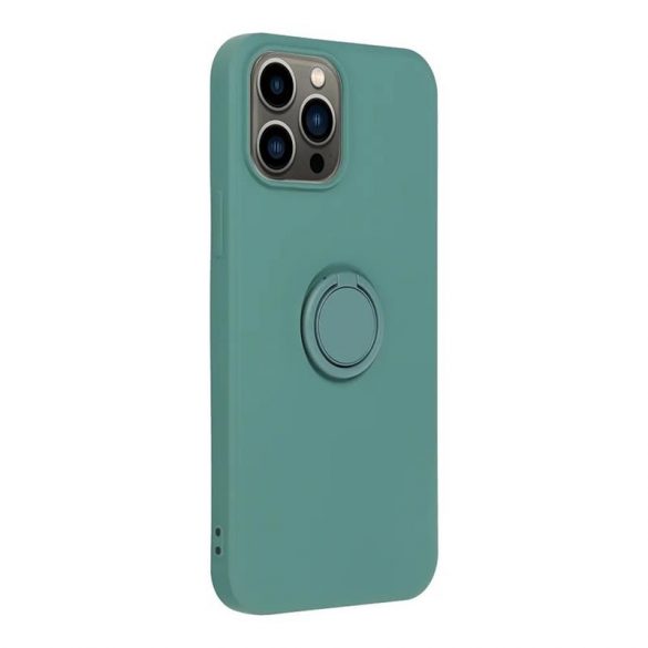 Carcasa din spate inel pentru iPhone 14 (6.1"), husa din silicon, interior din piele intoarsa, verde, inel din silicon Forcell