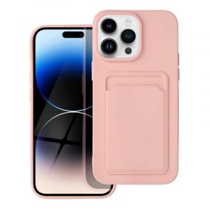 Husă din silicon pentru iPhone 14 Pro Max (6,7"), carcasă din spate, card bancar rezistent, roz / floare de piersic, card