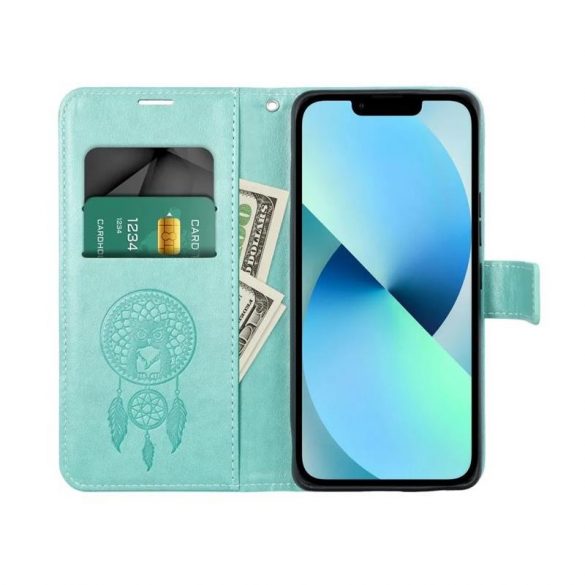 Husă pentru telefon pentru iPhone 14 (6,1"), husă carte, husă cu deschidere laterală, închidere magnetică, verde, prins de vise, Forcell Mezzo