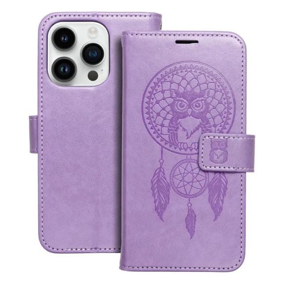 Husă pentru telefon pentru iPhone 14 (6,1"), husă carte, carcasă cu deschidere laterală, închidere magnetică, violet, prins de vise, Forcell Mezzo