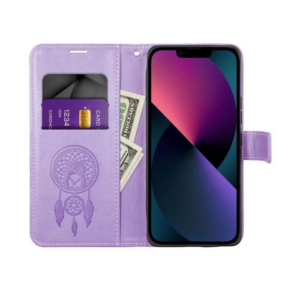 Husă pentru telefon pentru iPhone 14 (6,1"), husă carte, carcasă cu deschidere laterală, închidere magnetică, violet, prins de vise, Forcell Mezzo