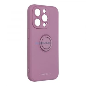 Husă pentru iPhone 14 Pro (6,1") cu inel, husă din silicon, interior din piele de căprioară, violet, Roar Amber