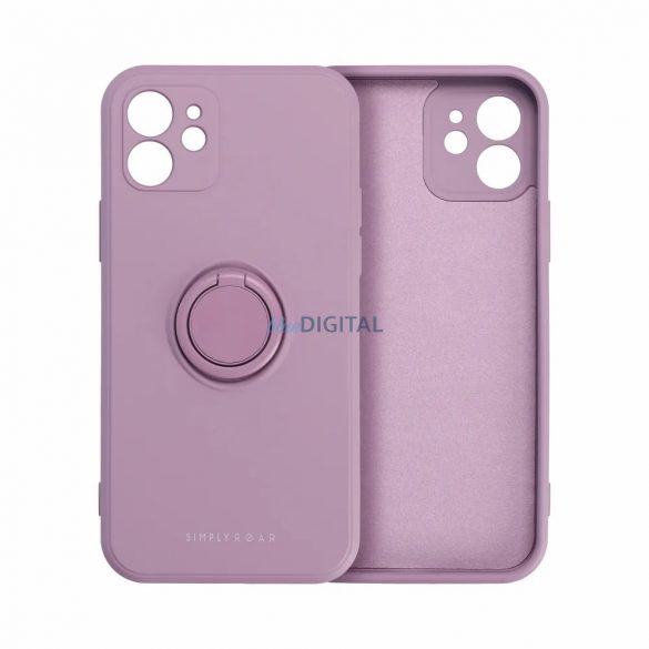 Husă pentru iPhone 14 Pro (6,1") cu inel, husă din silicon, interior din piele de căprioară, violet, Roar Amber