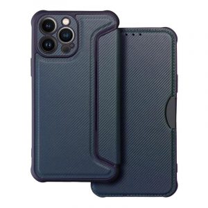 Husă pentru telefon iPhone 14 (6.1"), husă carte, husă cu deschidere laterală, închidere magnetică, husă PU/TPU, model carbon, albastru, aparat de ras