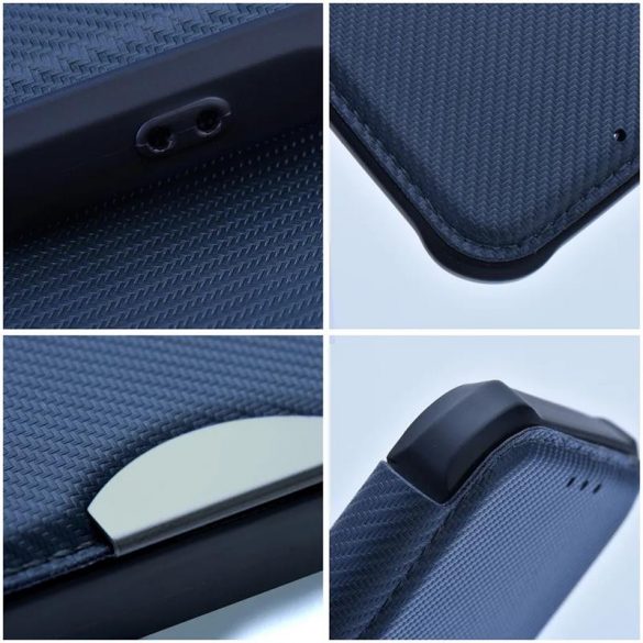 Husă pentru telefon iPhone 14 (6.1"), husă carte, husă cu deschidere laterală, închidere magnetică, husă PU/TPU, model carbon, albastru, aparat de ras