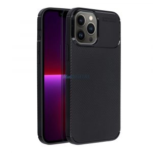 Husa din silicon pentru iPhone 13 Pro (6.1"), carcasa din spate, model carbon, protectie camera, neagra, Carbon Premium