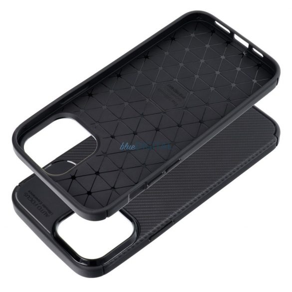 Husa din silicon pentru iPhone 13 Pro (6.1"), carcasa din spate, model carbon, protectie camera, neagra, Carbon Premium