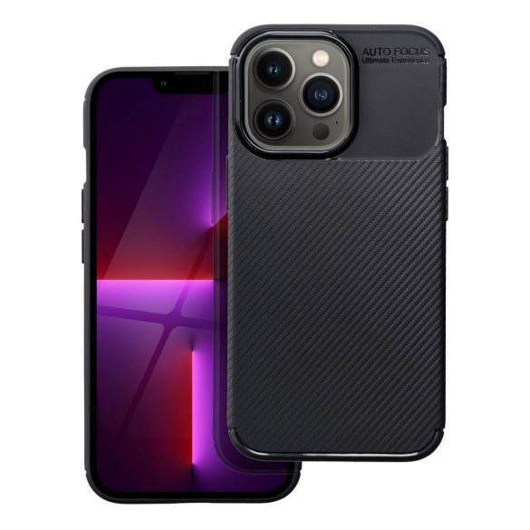 Husa din silicon pentru iPhone 13 Pro Max (6.7"), carcasa din spate, model carbon, protectie camera, neagra, Carbon Premium