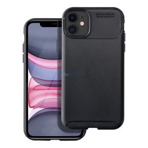 Husa din silicon pentru iPhone 11 (6.1"), carcasa spate, model carbon, protectie camera, neagra, Carbon Premium