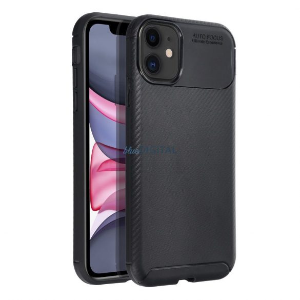 Husa din silicon pentru iPhone 11 (6.1"), carcasa spate, model carbon, protectie camera, neagra, Carbon Premium