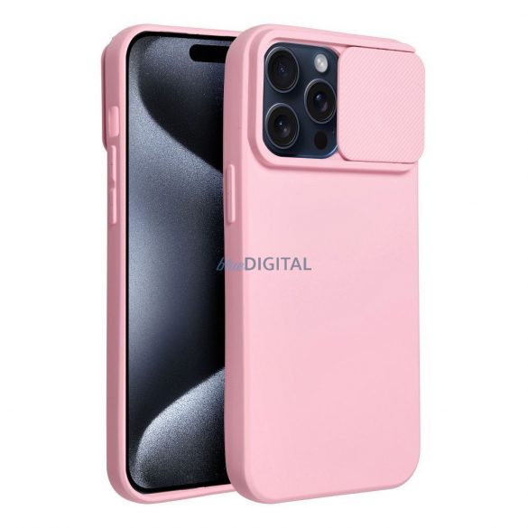 Husa spate iPhone 15 Plus (6.7"), carcasa TPU, cu protectie pentru camera, roz, Slide