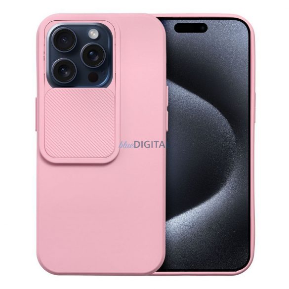 Husa spate iPhone 15 Pro (6.1"), carcasa TPU, cu protectie pentru camera, roz, Slide