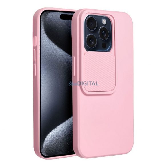 Husa spate iPhone 15 Pro (6.1"), carcasa TPU, cu protectie pentru camera, roz, Slide