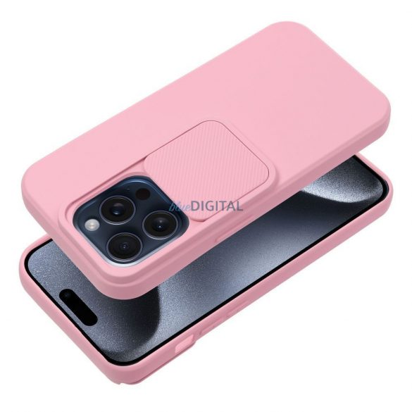 Husa spate iPhone 15 Pro (6.1"), carcasa TPU, cu protectie pentru camera, roz, Slide