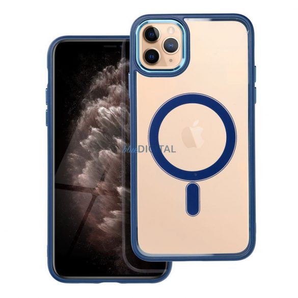 Husă din silicon pentru iPhone 11 Pro Max (6,5"), husă PC/TPU, casetă de stocare, cadru color, transparent/albastru, husă Color Edge Mag