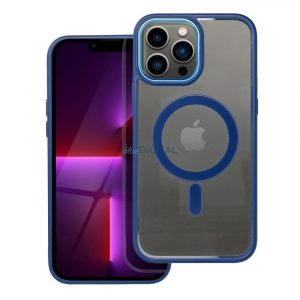 Husă din silicon pentru iPhone 14 Pro Max (6,7"), husă PC/TPU, casetă de stocare, cadru color, transparent/albastru, husă Color Edge Mag