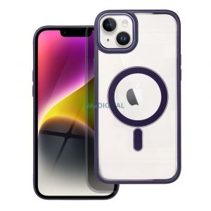 Husă din silicon pentru iPhone 14 Plus (6,7"), carcasă din PC/TPU, seif, cadru color, transparent/violet, husă Color Edge Mag