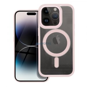 Husă din silicon pentru iPhone 14 Pro (6,1"), husă PC/TPU, casetă de protecție, cadru color, transparent/roz pudrat, husă Color Edge Mag