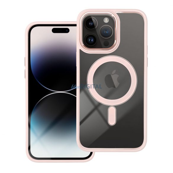 Husă din silicon pentru iPhone 14 Pro Max (6,7"), husă PC/TPU, casetă de protecție, cadru color, transparent/roz pudrat, husă Color Edge Mag