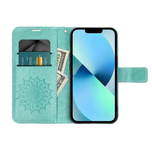 Husa telefon Samsung Galaxy A25, husa carte, husa cu deschidere laterala, inchidere magnetica, verde, mandala, SM-A256, Forcell Mezzo