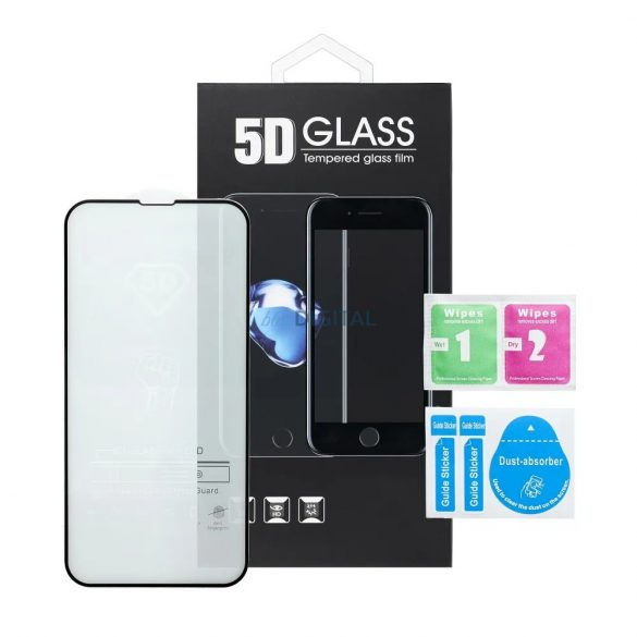 Film din sticlă frontală pentru iPhone 15 Plus (6,7"), călită, îndoită, cadru negru, 9H, 5D Full Glue