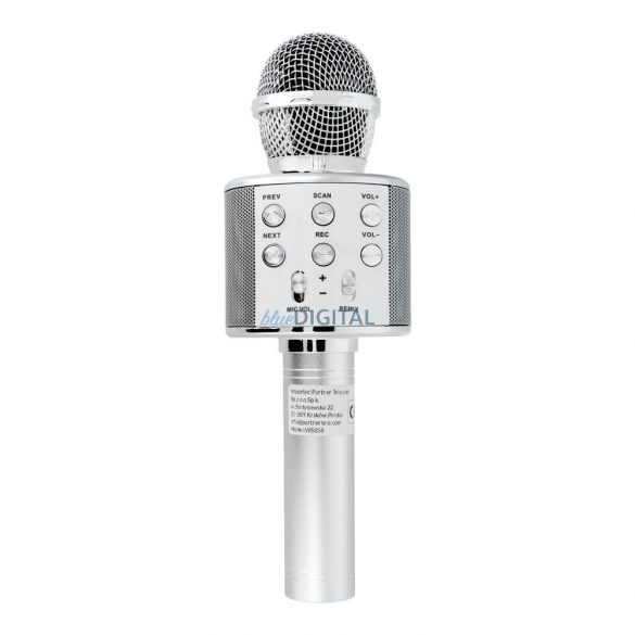 Microfon karaoke Bluetooth, wireless, card TF/unitate flash, argintiu, CR58