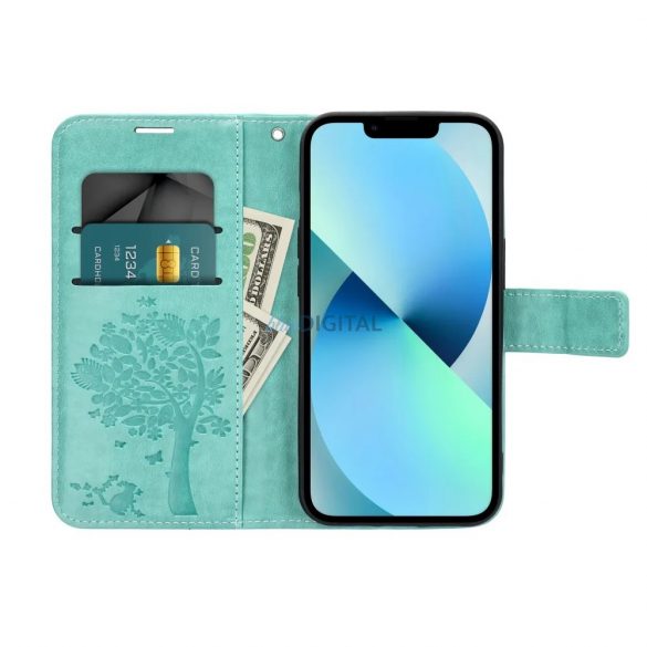 Husa telefon Samsung Galaxy A35, husa carte, husa cu deschidere laterala, inchidere magnetica, verde, copac, SM-A356, Forcell Mezzo