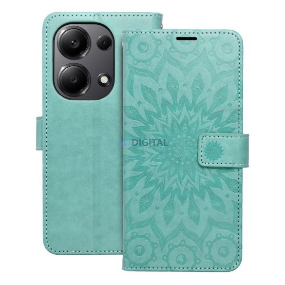 Husa pentru telefon Xiaomi Redmi Note 13 Pro 4G, husa carte, carcasa cu deschidere laterala, inchidere magnetica, verde, mandala, Forcell Mezzo