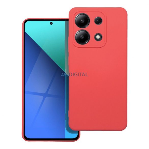 Husa din silicon Xiaomi Redmi Note 13 4G, mata, interior din piele intoarsa, rosu/piersica, silicon