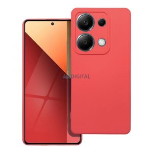 Husa din silicon Xiaomi Redmi Note 13 Pro 4G, mata, interior din piele intoarsa, rosu/piersica, silicon