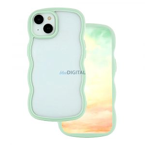 Carcasa spate iPhone 12 / 12 Pro (6.1"), carcasa TPU, cadru ondulat, transparent/verde, Wave