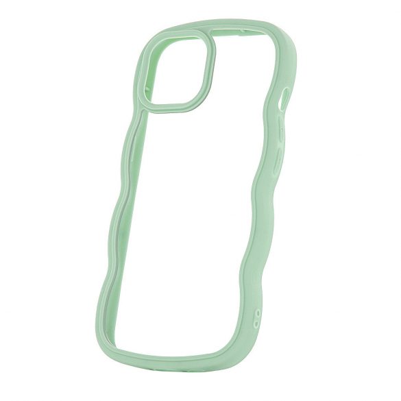 Husa spate iPhone 13 (6.1"), carcasa TPU, cadru ondulat, transparent/verde, Wave