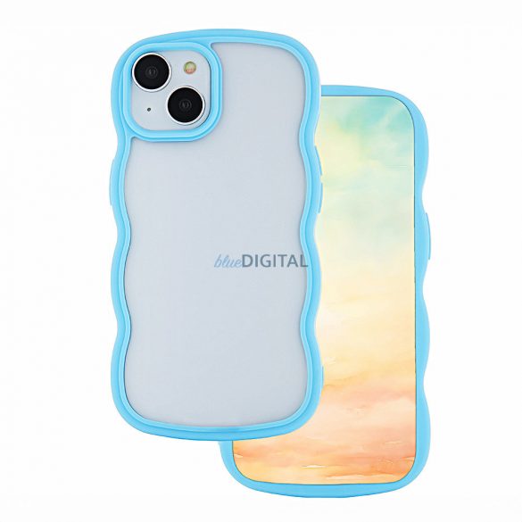 Husa spate iPhone 12 / 12 Pro (6.1"), carcasa TPU, cadru ondulat, transparent/albastru, Wave