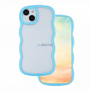 Husa spate iPhone 15 (6.1"), carcasa TPU, cadru ondulat, transparent/albastru, Wave