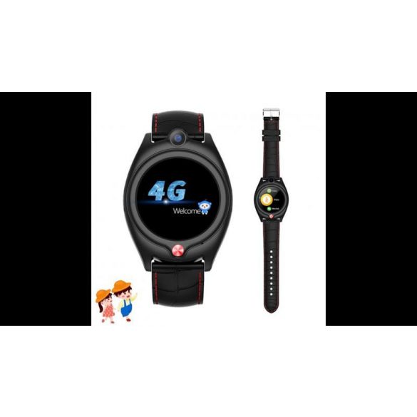 Fitonme 4G smartwatch pentru copii cu curea din silicon cu efect de piele, slot pentru card sim, negru, HHE9 #N