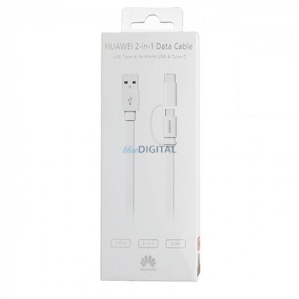 Cablu de date 2in1 Type-C / micro USB, fabricat, 1.5M, 2A, alb, Huawei AP55s