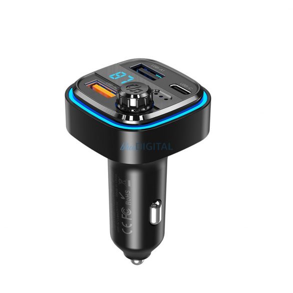 Transmițător FM Bluetooth, 2xUSB, 1xType-C, afișaj LED, negru, XO-BCC08