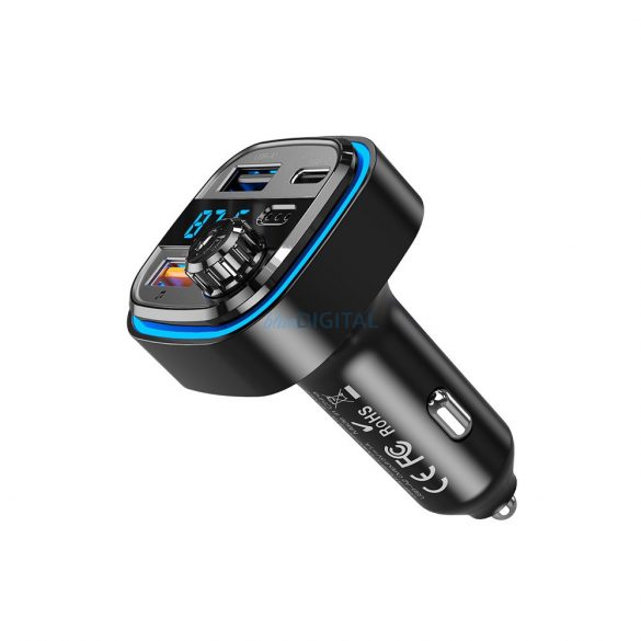 Transmițător FM Bluetooth, 2xUSB, 1xType-C, afișaj LED, negru, XO-BCC08