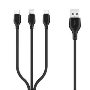 XO NB103 3in1 iPhone 8pin Type-C Micro USB cablu de date negru 1m 2.1A