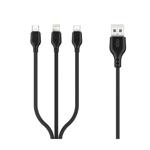 XO NB103 3in1 iPhone 8pin Type-C Micro USB cablu de date negru 1m 2.1A