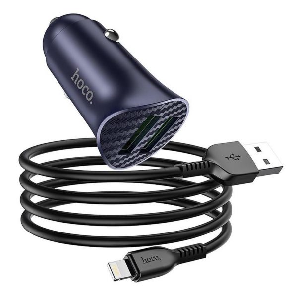 Cap incarcator trabuc Hoco Z39 albastru 2USB 18W + cablu iPhone 8pin negru