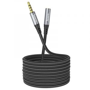 Cablu audio jack 3,5 mm / mufă jack, acoperit cu material, negru-gri, 1M, Hoco UPA20